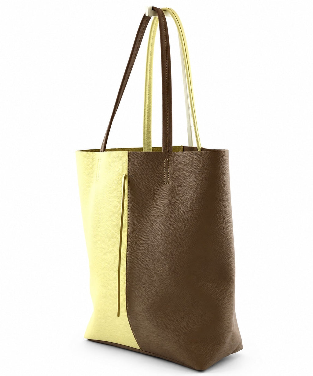 AG002 Pale Yellow Hazelnut Leather Tote Bag