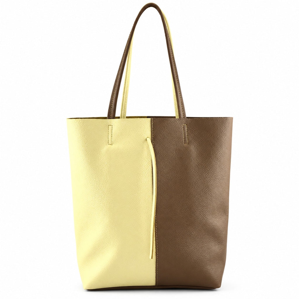 AG002 Pale Yellow Hazelnut Leather Tote Bag