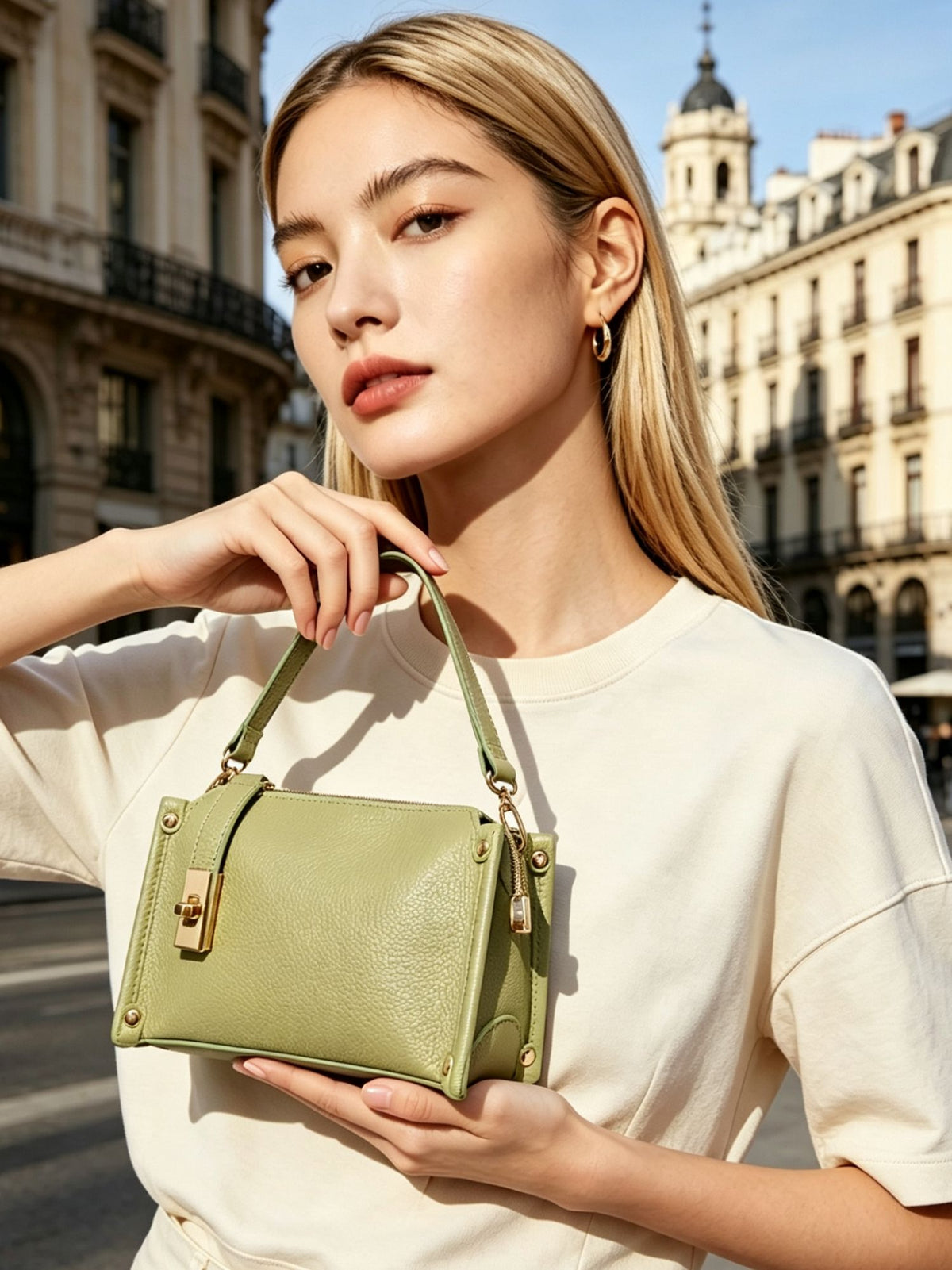 BM058 Light Khaki Leather Shoulder Bag