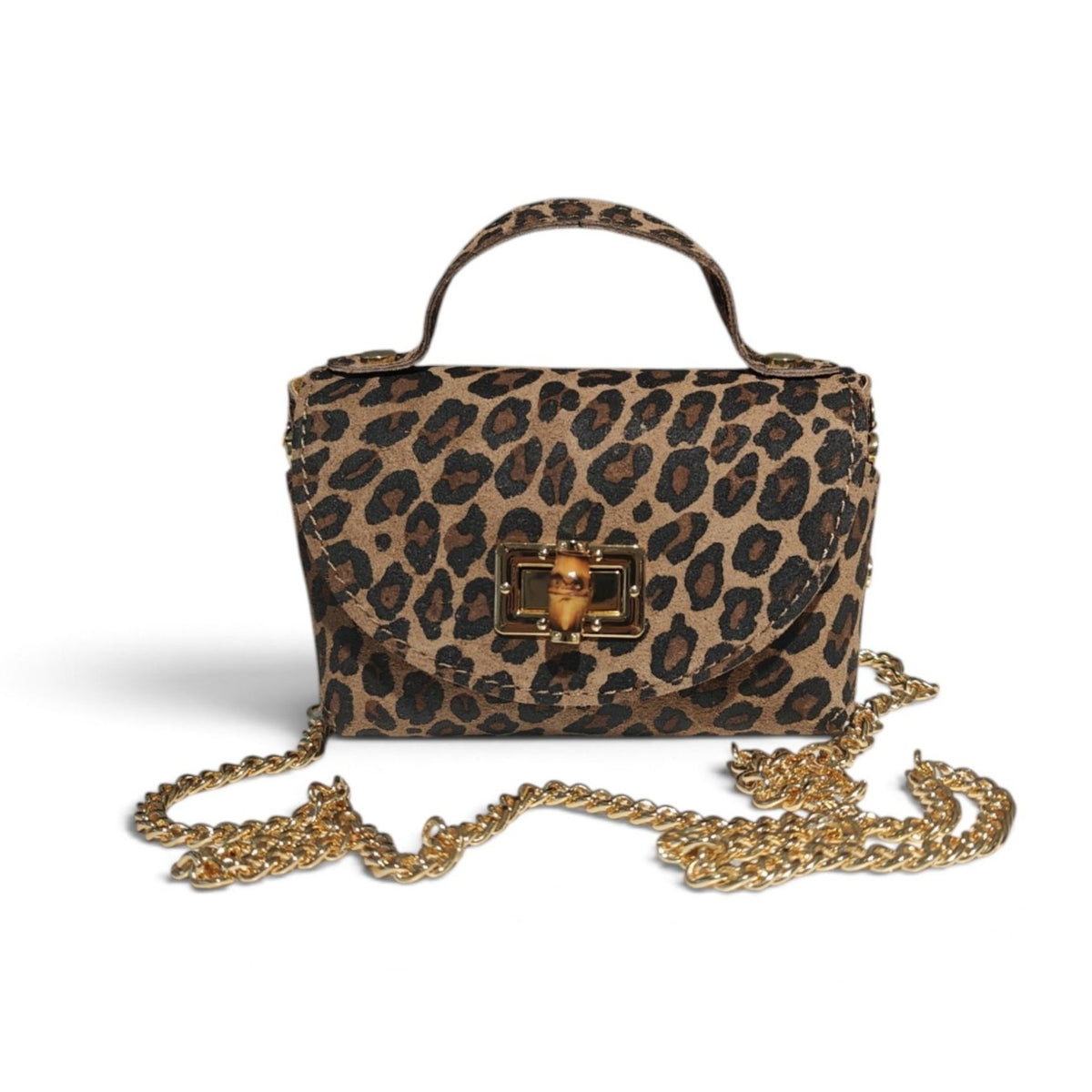 BM848 Brown Leopard Print Suede Crossbody Bag