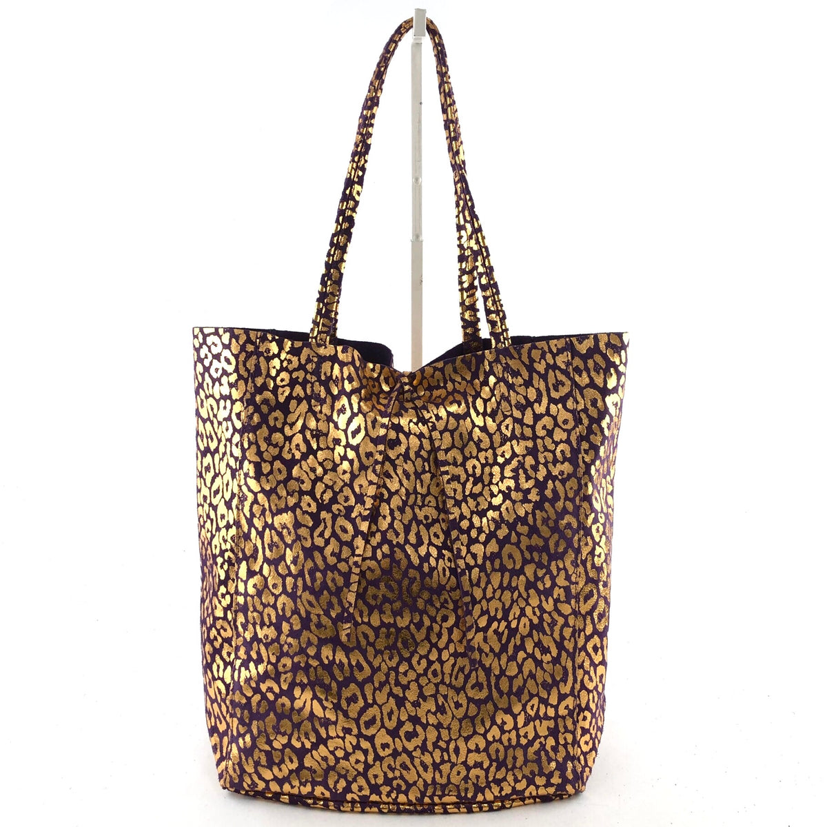 AG024 Eggplant Metallic Leopard Tote Bag