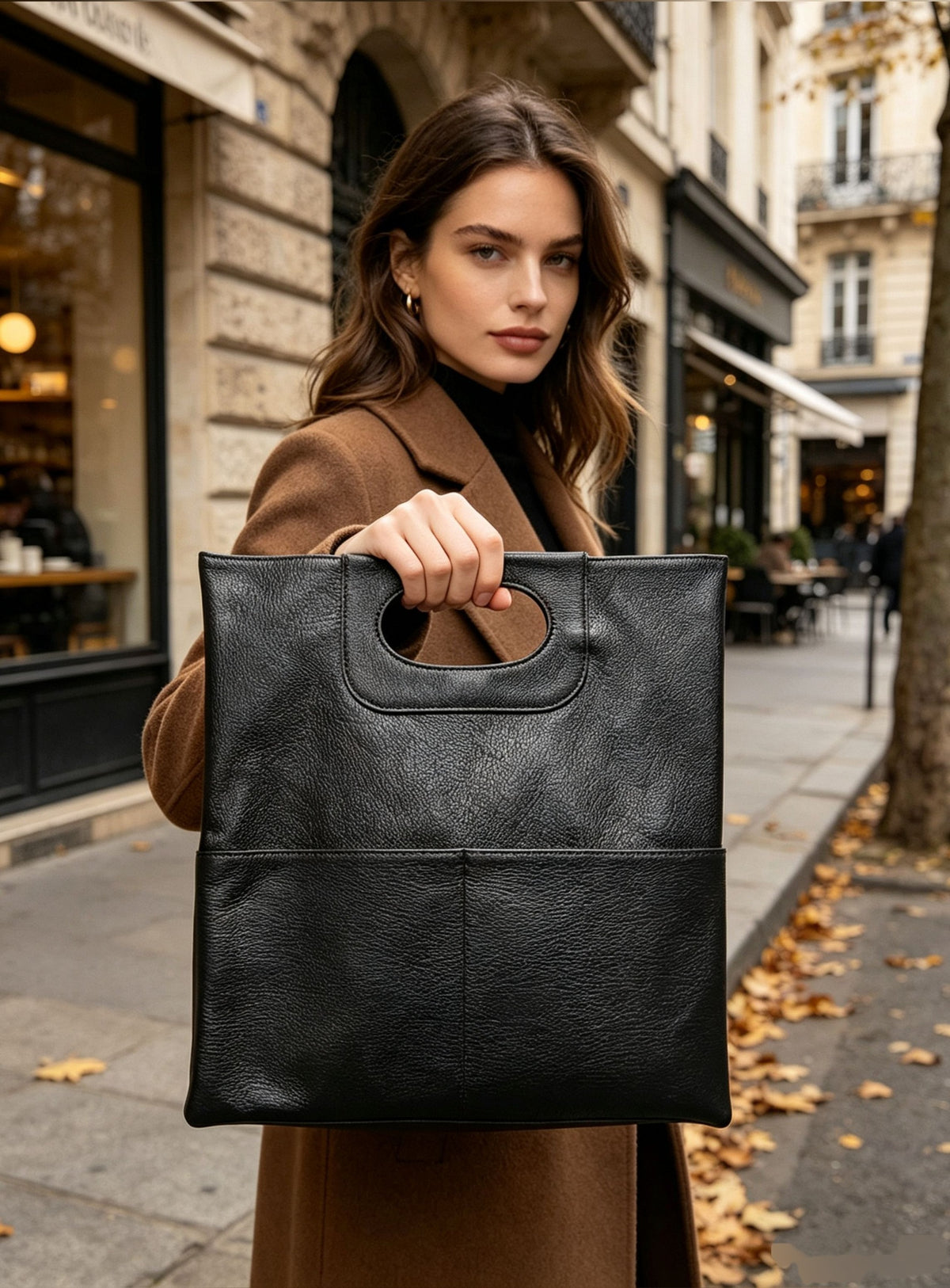 BM935 Black Flat Leather Tote