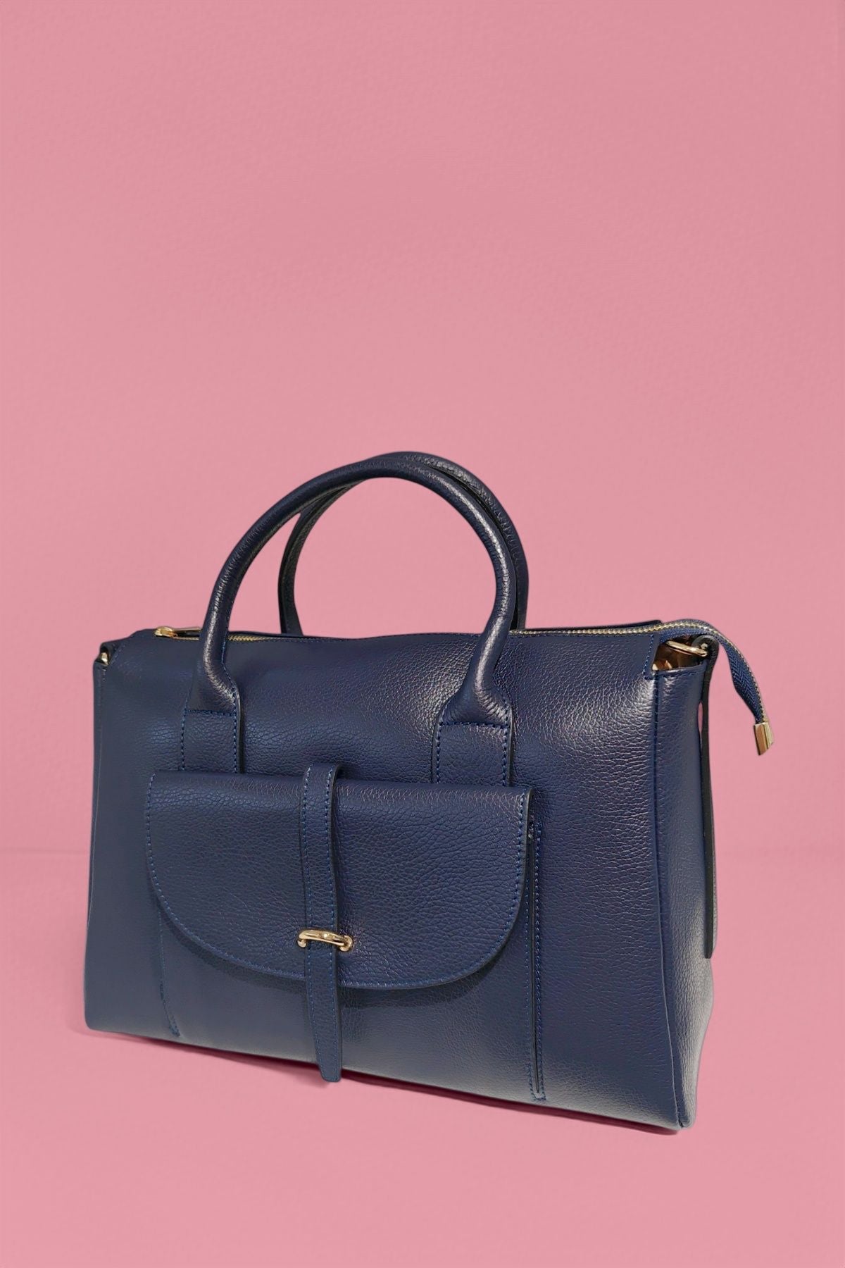 BM076 Navy Leather Satchel Bag