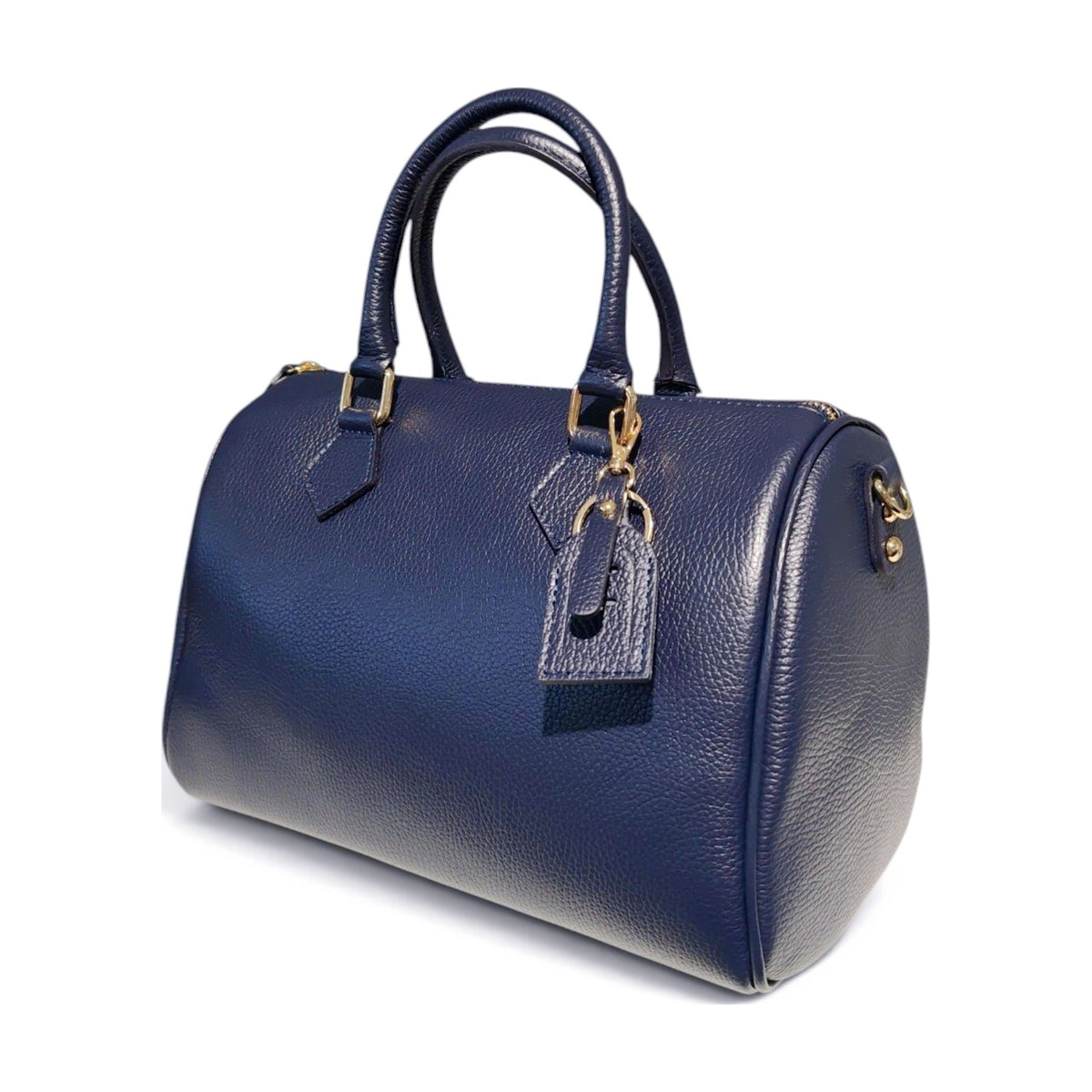 BM927 Navy Leather Boston Bag