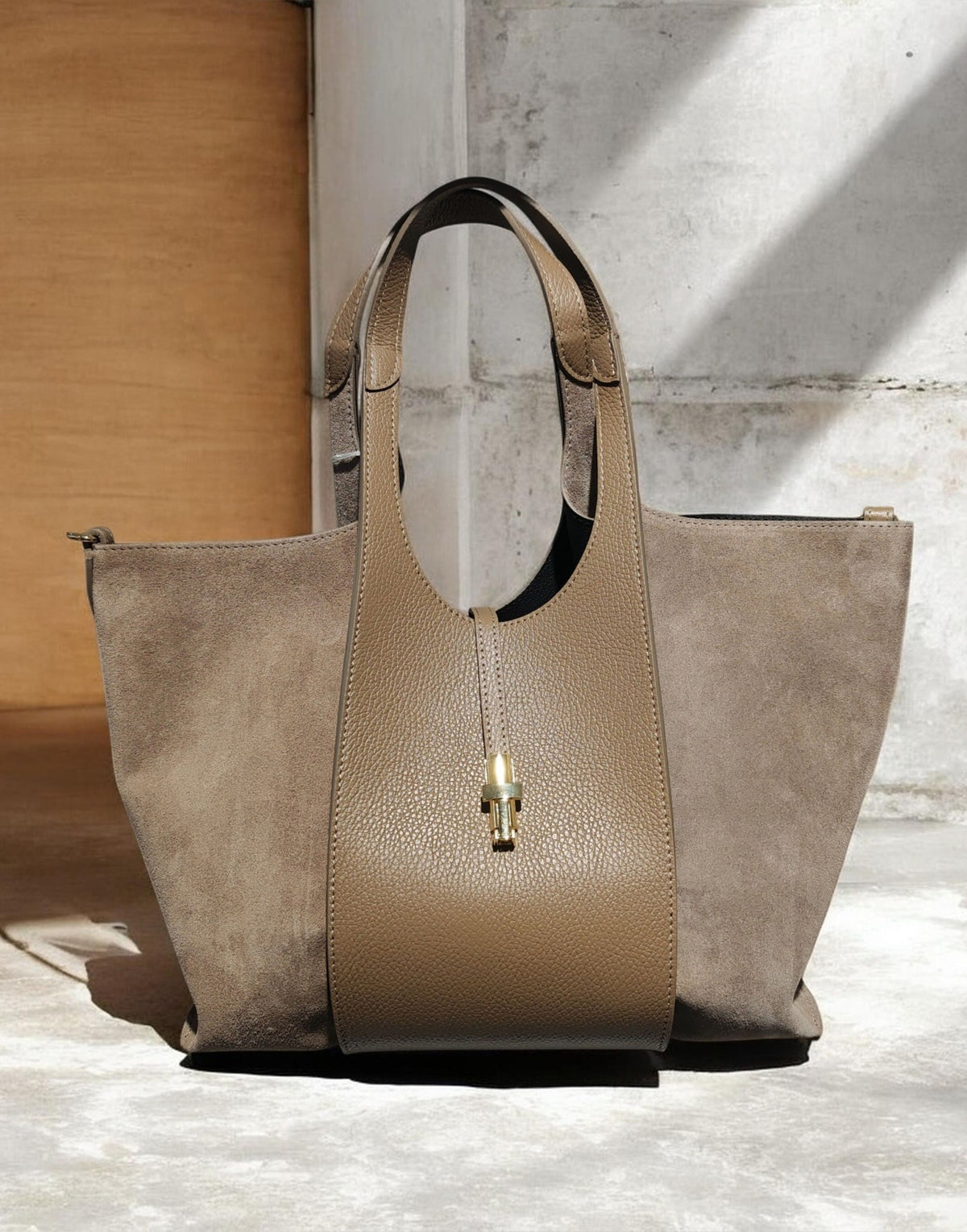 BM938 Taupe Suede Panel Tote