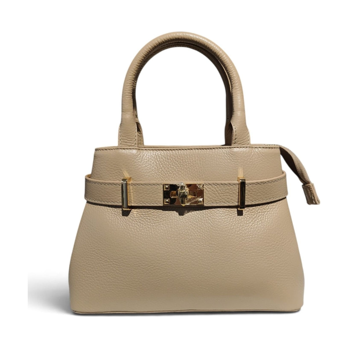 BM902 Beige Belted Leather Handbag
