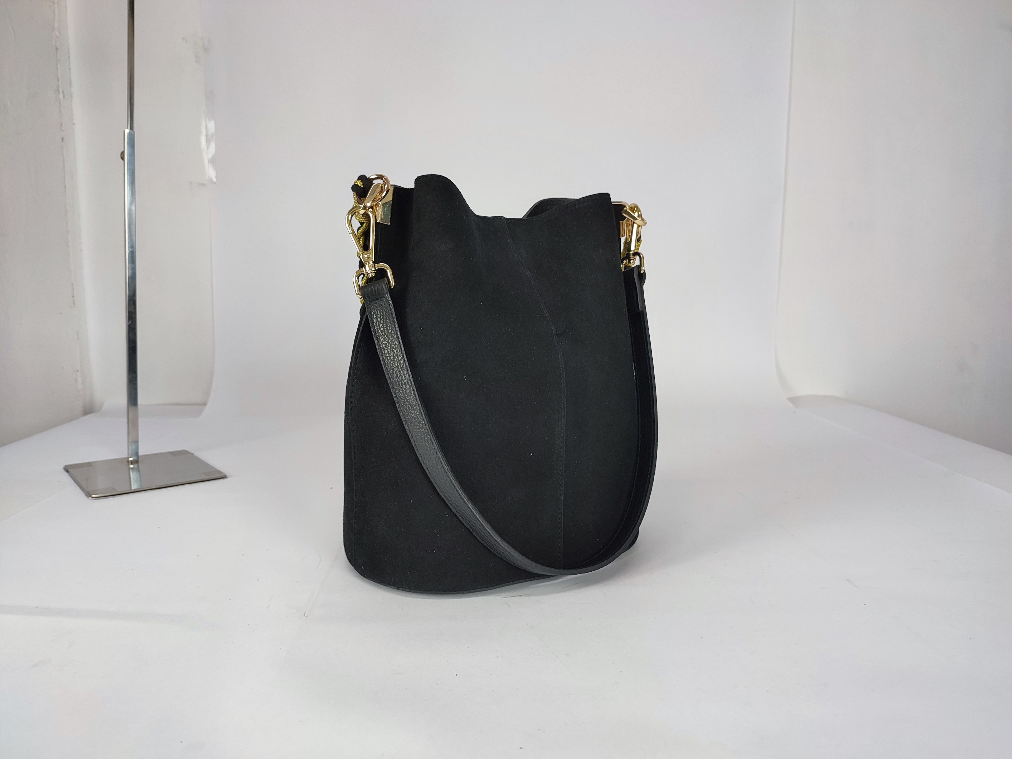 DM033 Black Suede Bucket Bag
