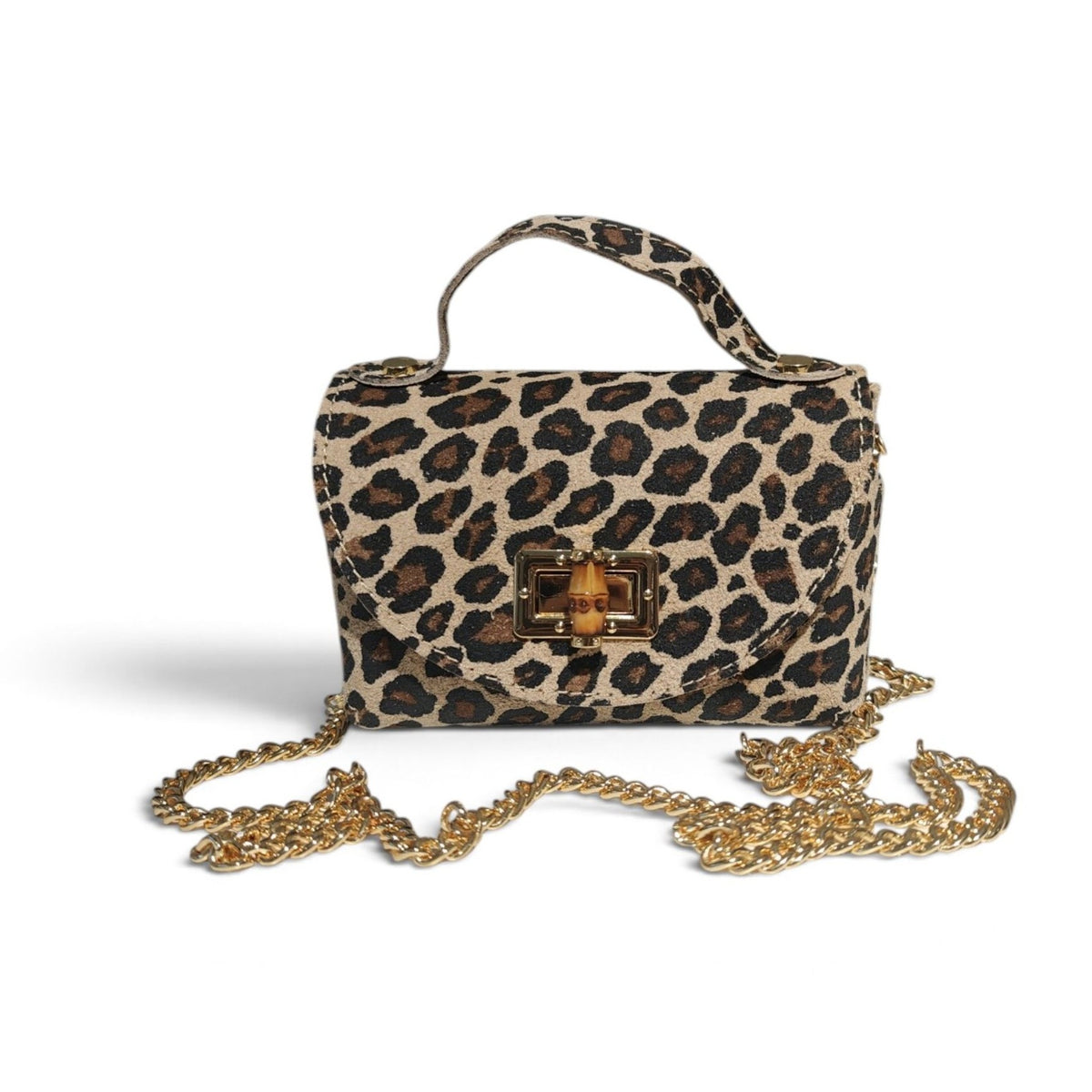 BM847 Beige Leopard Print Suede Crossbody Bag