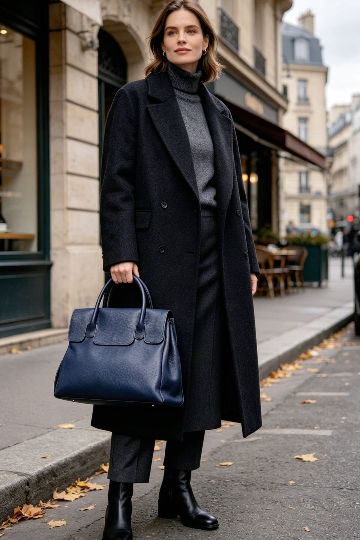 BM958 Navy Structured Leather Tote