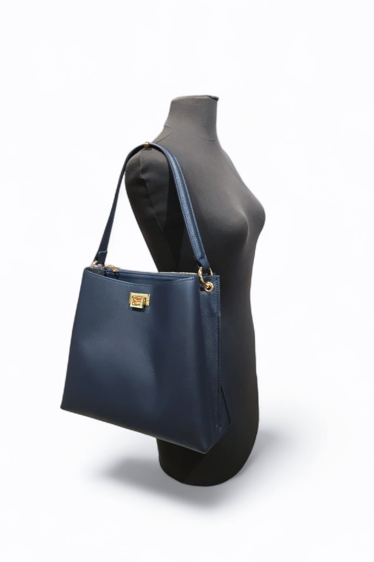 BM210 Navy Leather Shoulder Bag