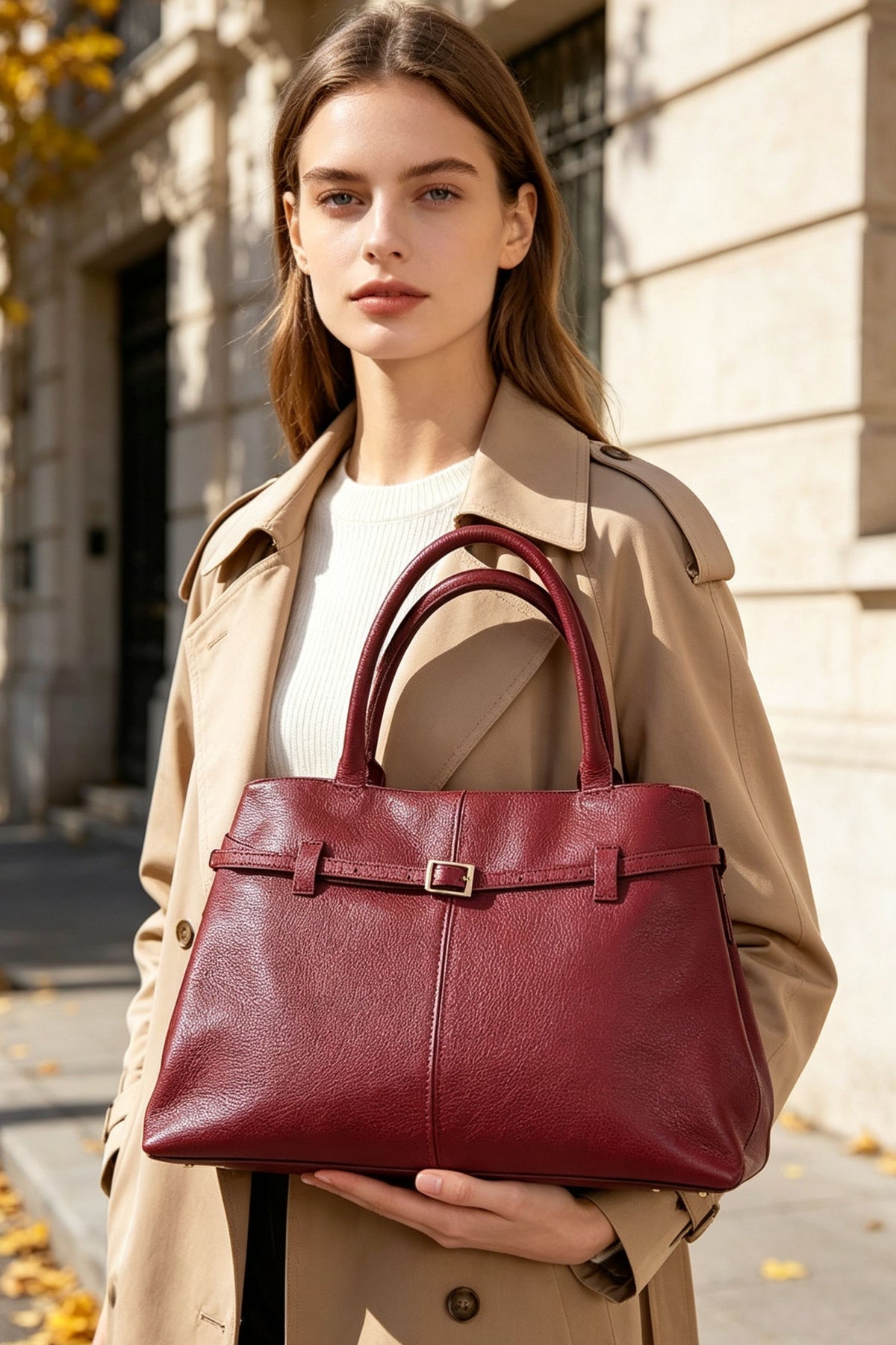 BM040 Plum Leather Tote Bag