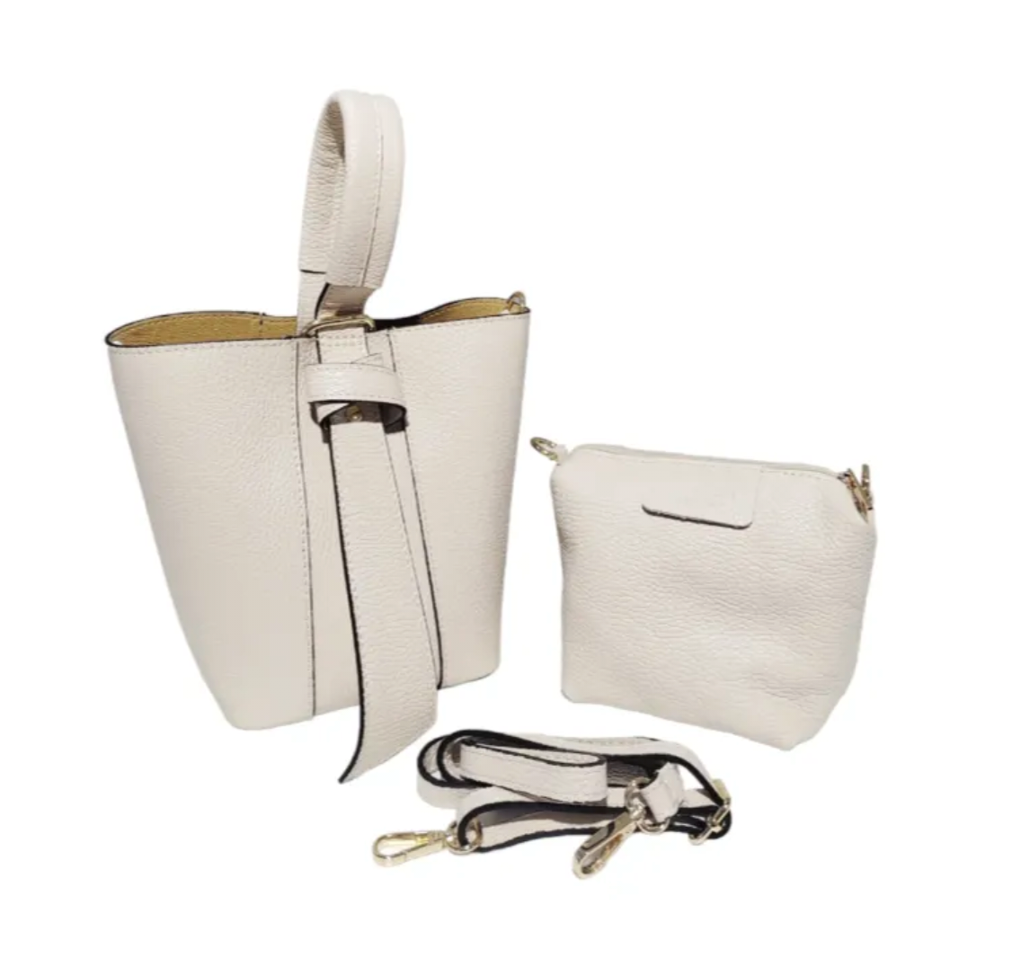 BM823 Cream Leather Bucket Bag