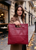 BM936 Plum Flat Leather Tote