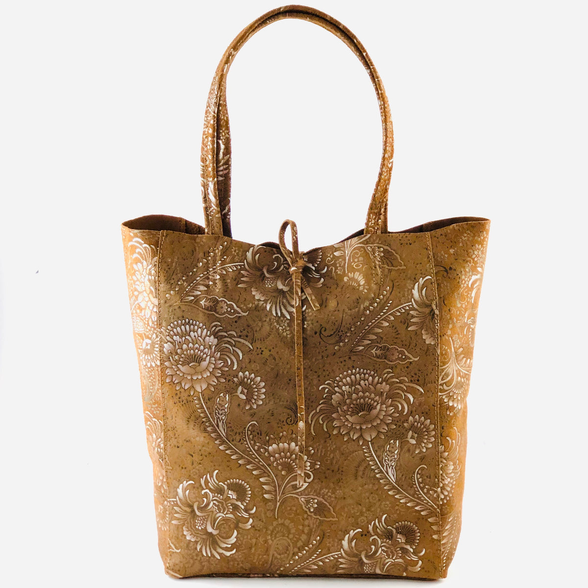 AG008 Tan Floral Suede Tote Bag