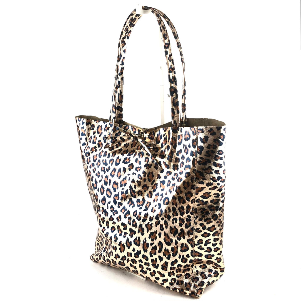 AG020 Gold Leopard Metallic Tote Bag