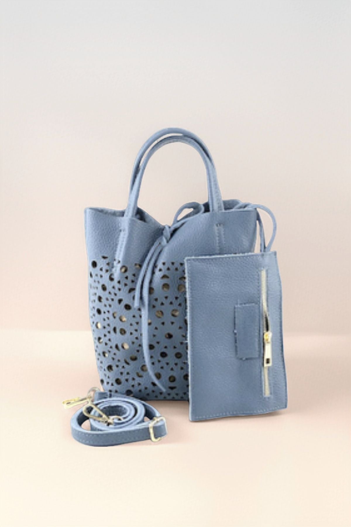 BM336 Denim Blue Leather Tote Bag