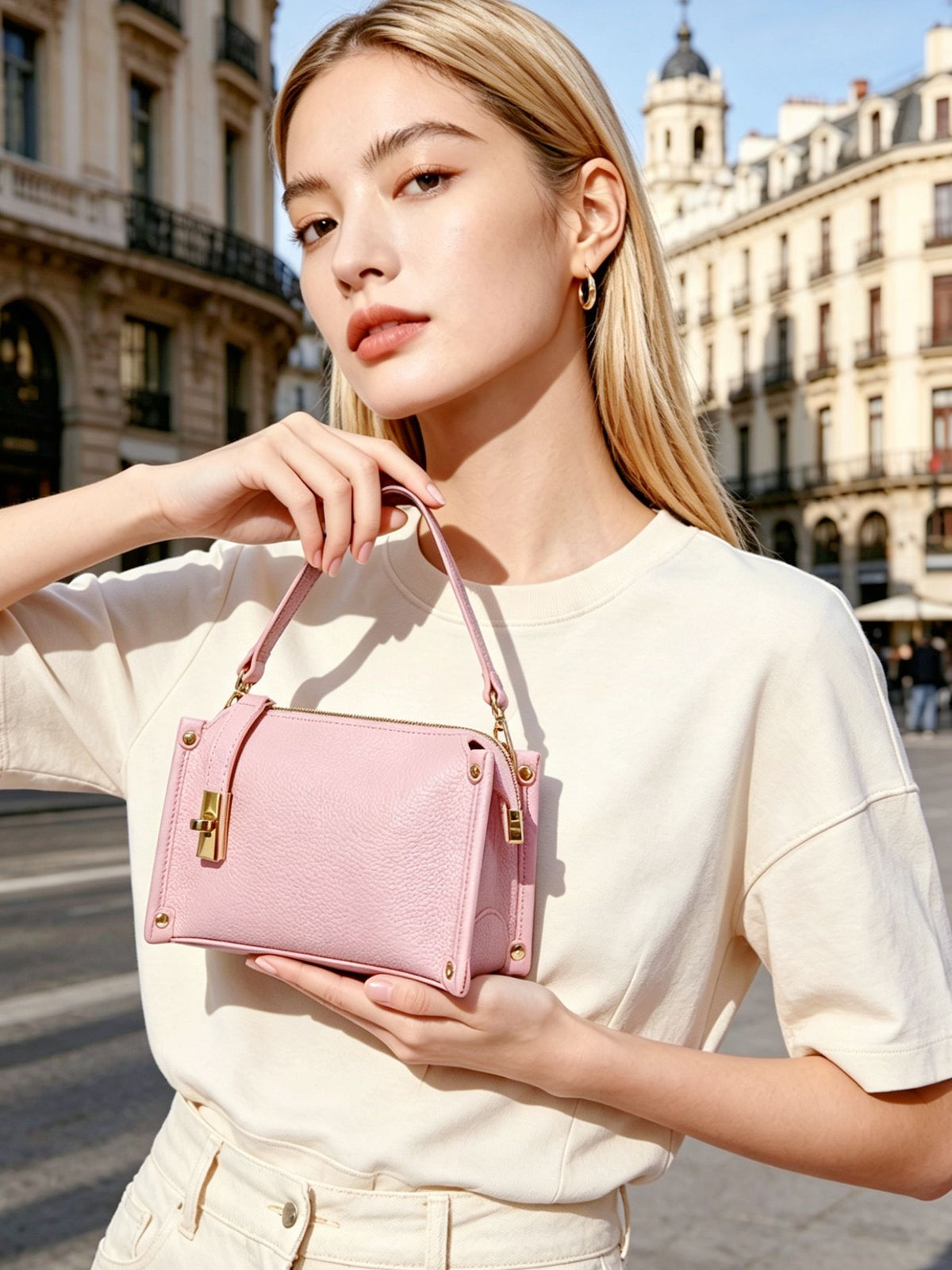 BM054 Pink Leather Shoulder Bag