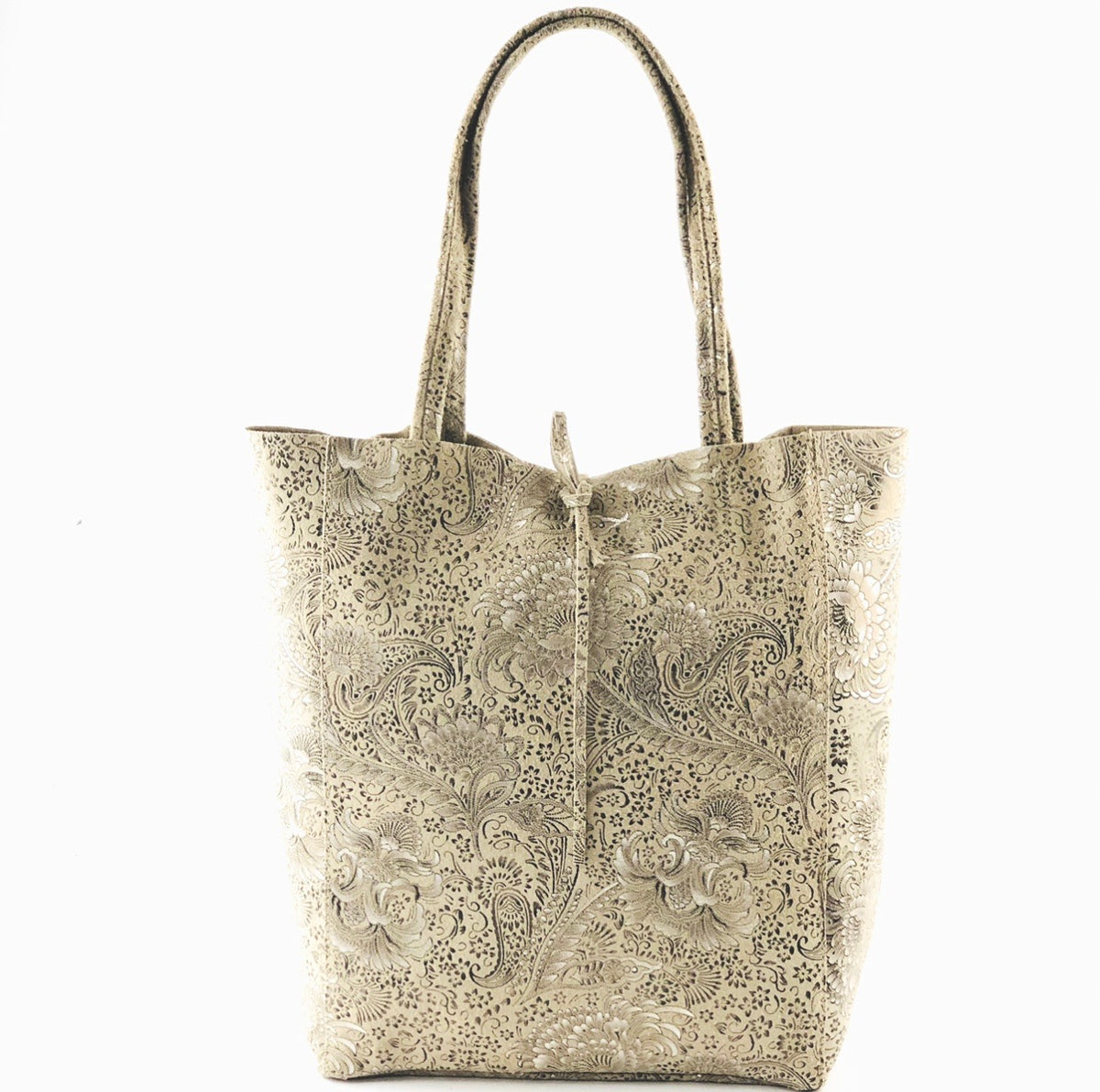 AG011 Beige Floral Suede Tote Bag