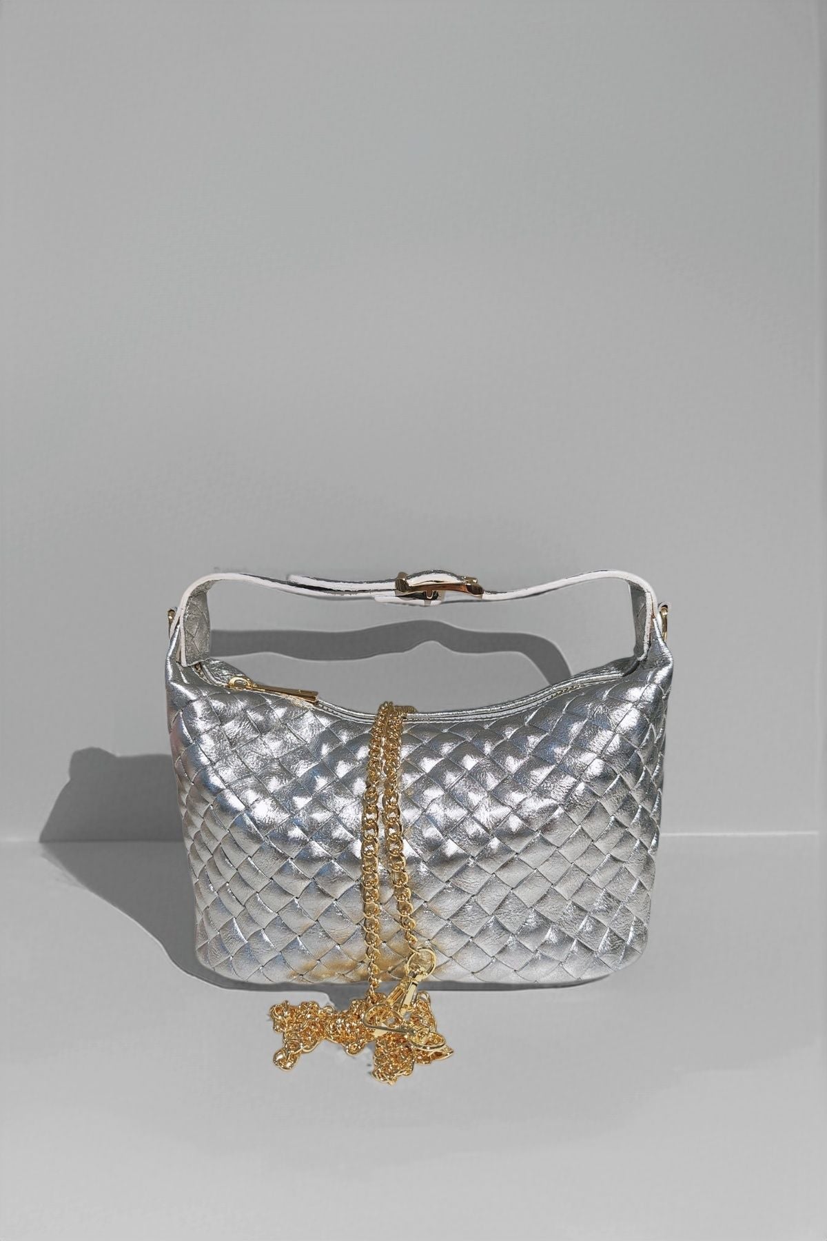 BM205 Silver Leather Crossbody Bag