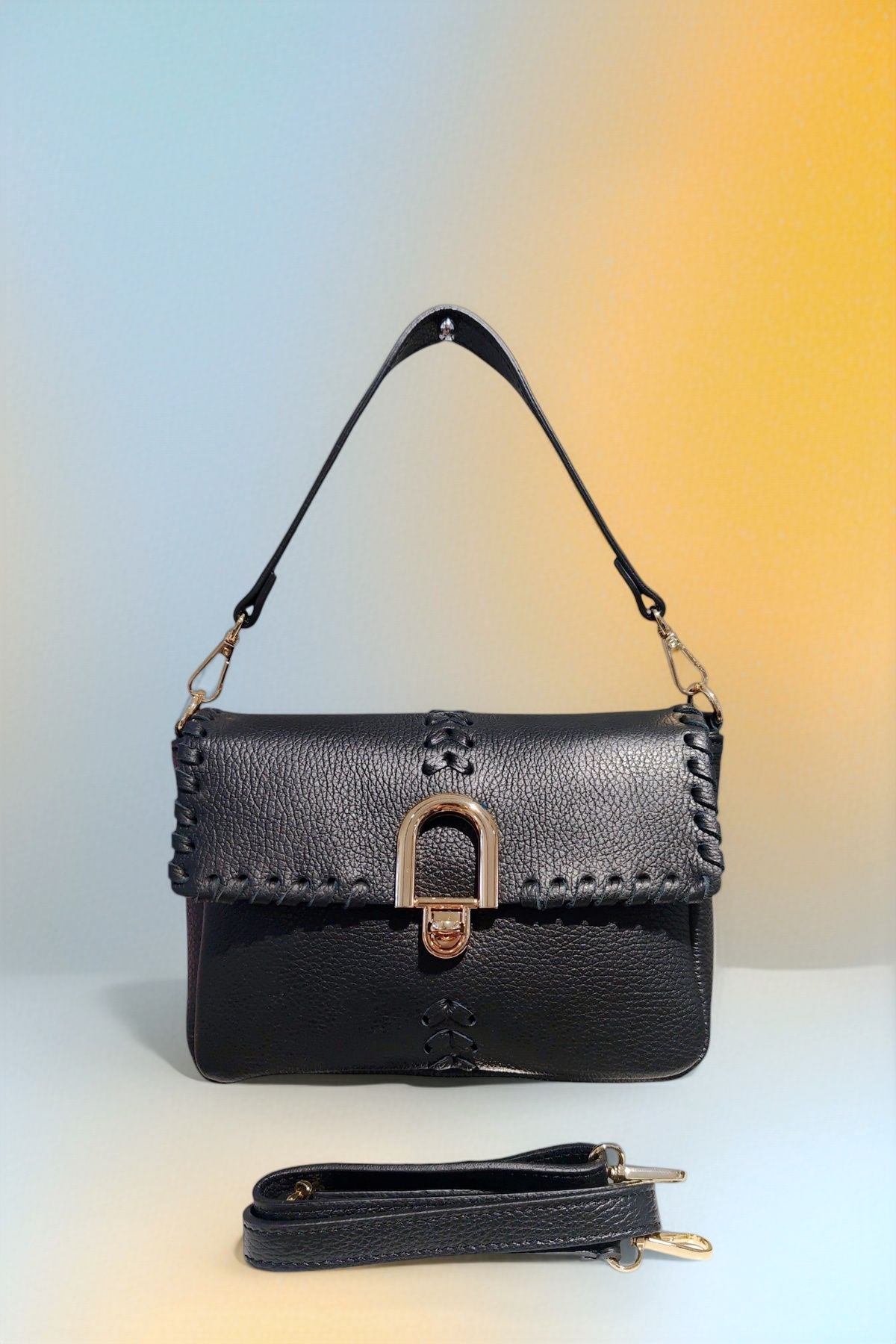 BM105 Black Leather Shoulder Bag