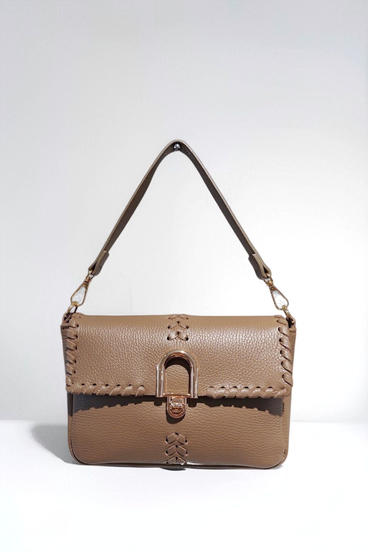 BM109 Taupe Leather Shoulder Bag