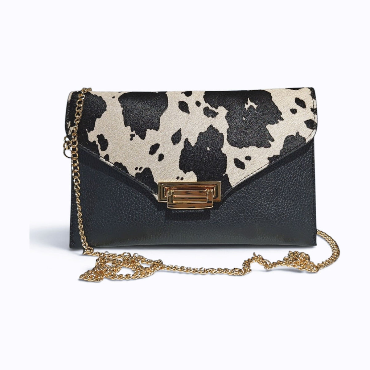 BM874 Black Cow Print Chain Crossbody Bag