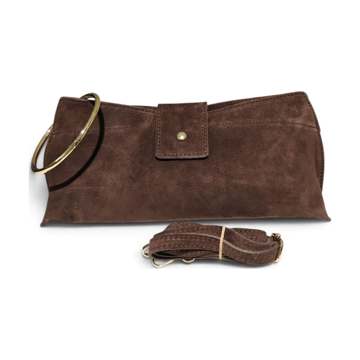 BM907 Chocolate Suede Ring Clutch