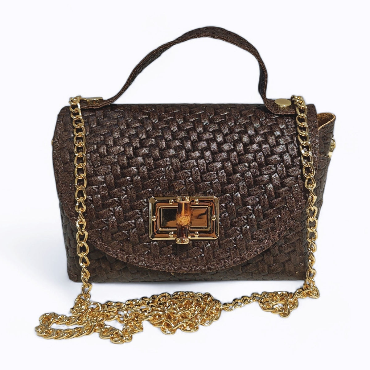 BM840 Chocolate Woven Leather Crossbody Bag