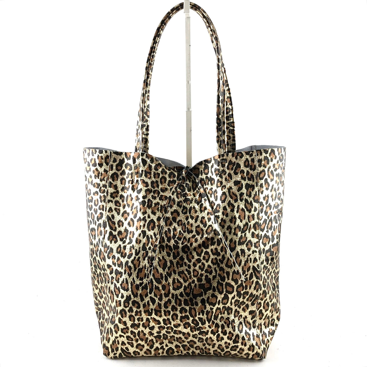 AG026 Platinum Micro Metallic Leopard Tote Bag
