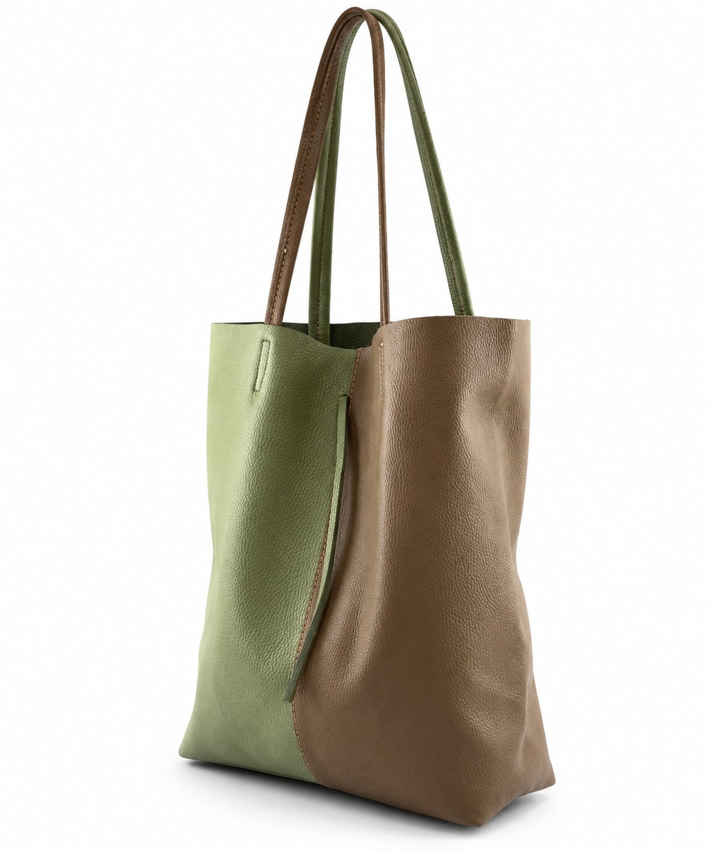 AG003 Moss Green Hazelnut Leather Tote Bag