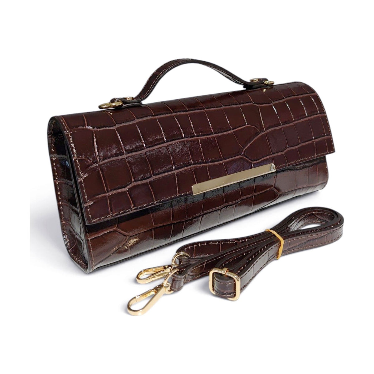 BM949 Chocolate Croc Top Handle Bag