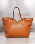 BM856 Dark Camel Leather Tote Bag