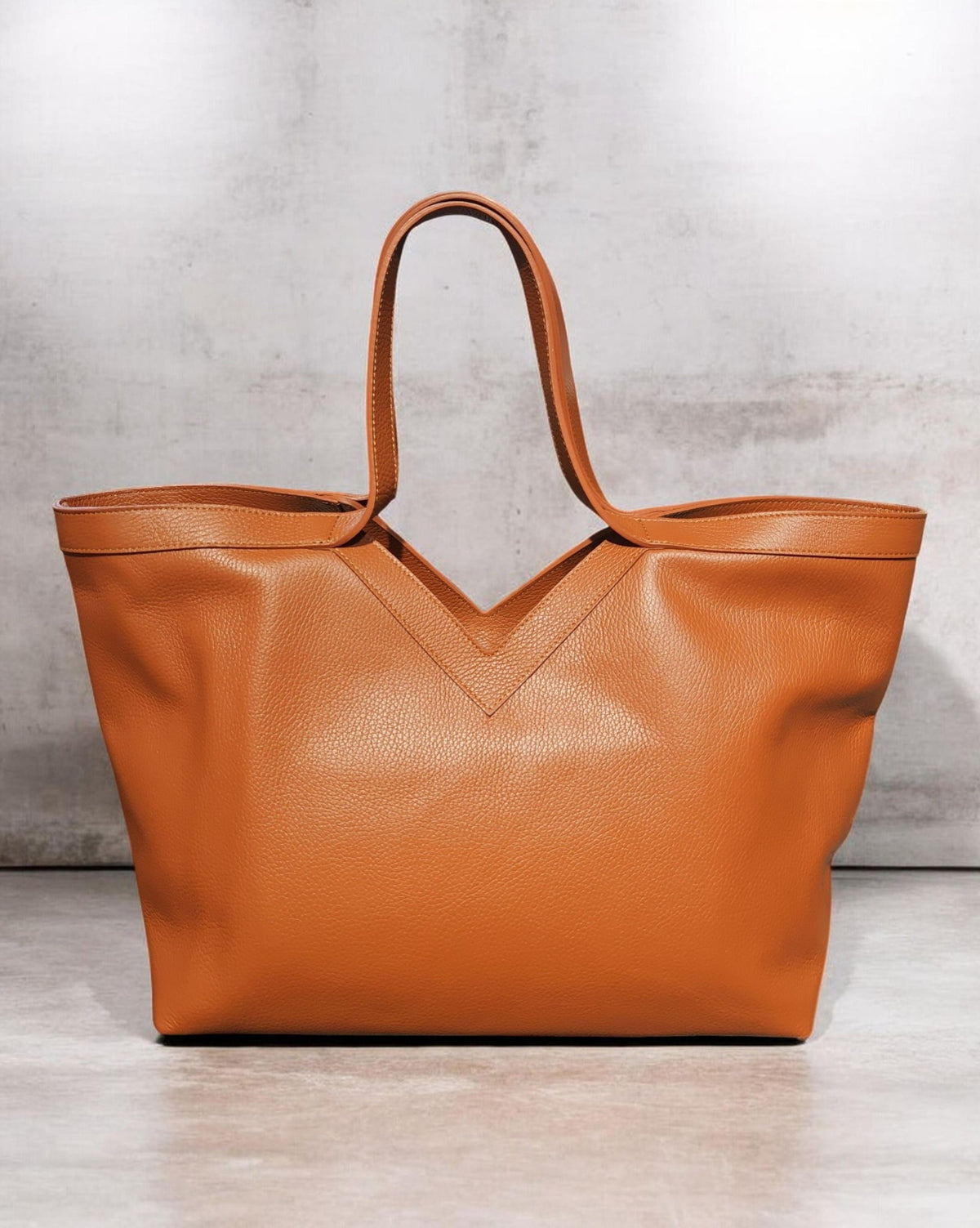 BM856 Dark Camel Leather Tote Bag