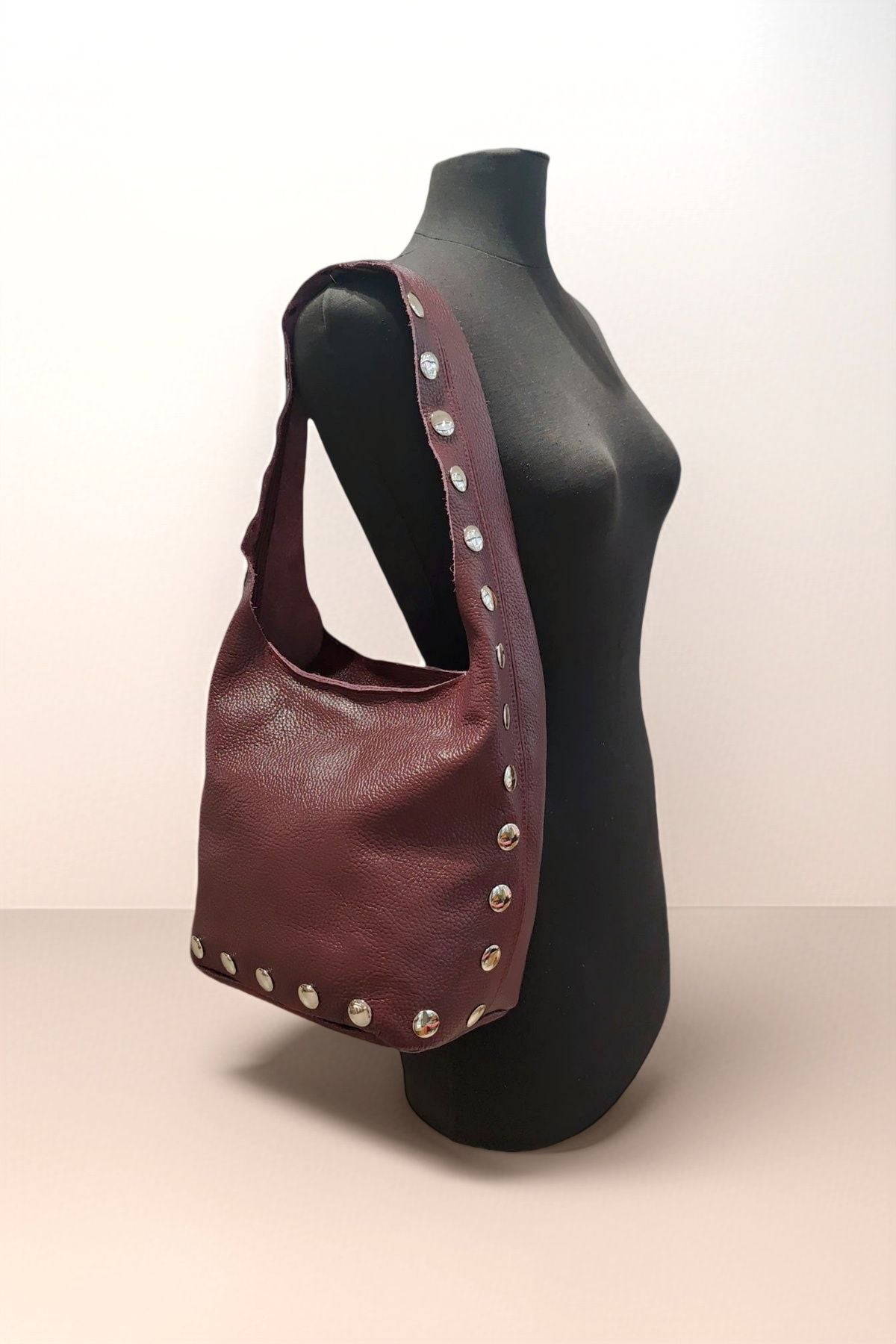 BM262 Plum Leather Hobo Bag