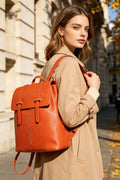 BM049 Dark Orange Leather Backpack Bag