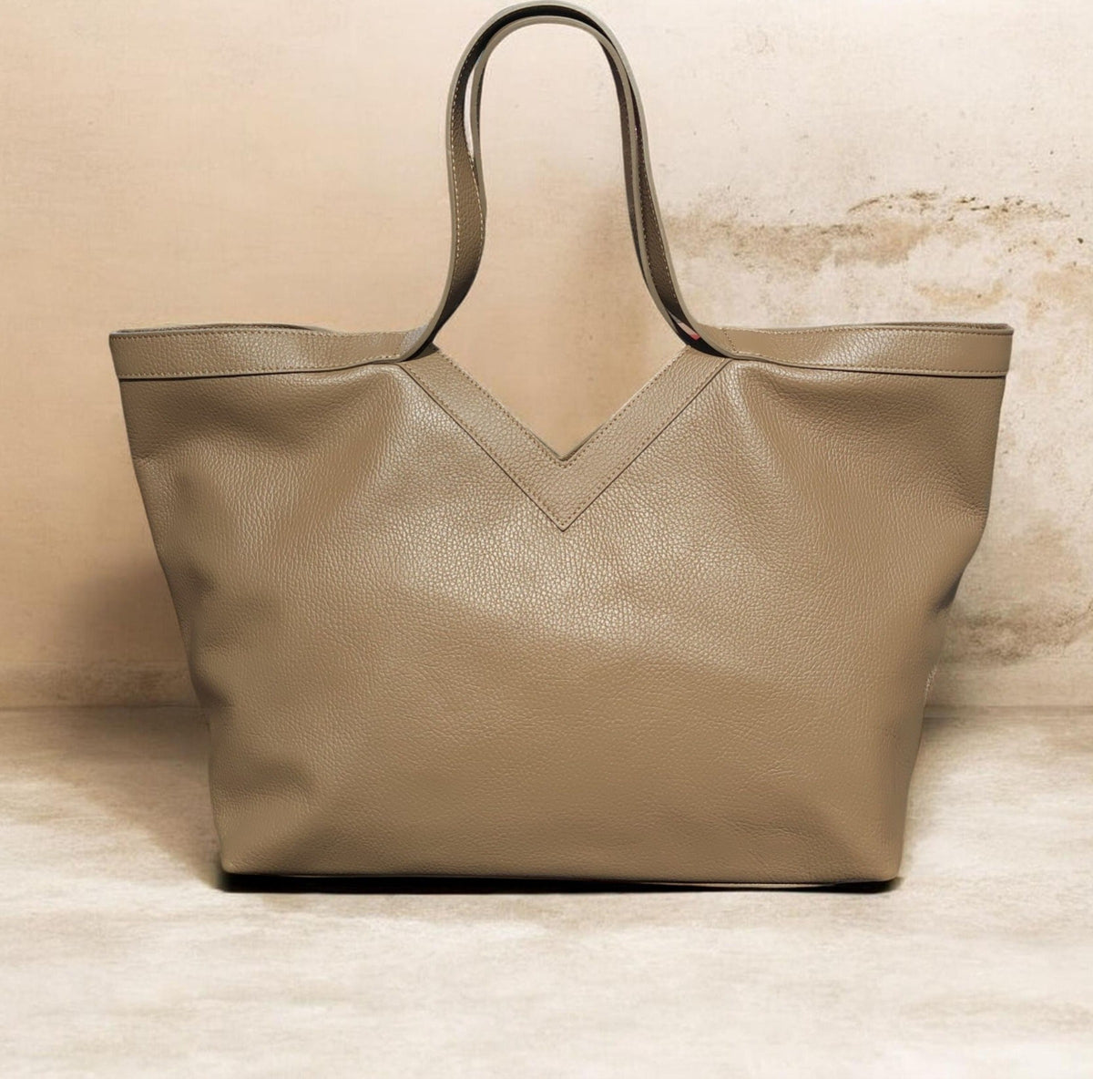 BM857 Taupe Leather Tote Bag