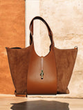 BM937 Dark Camel Suede Panel Tote