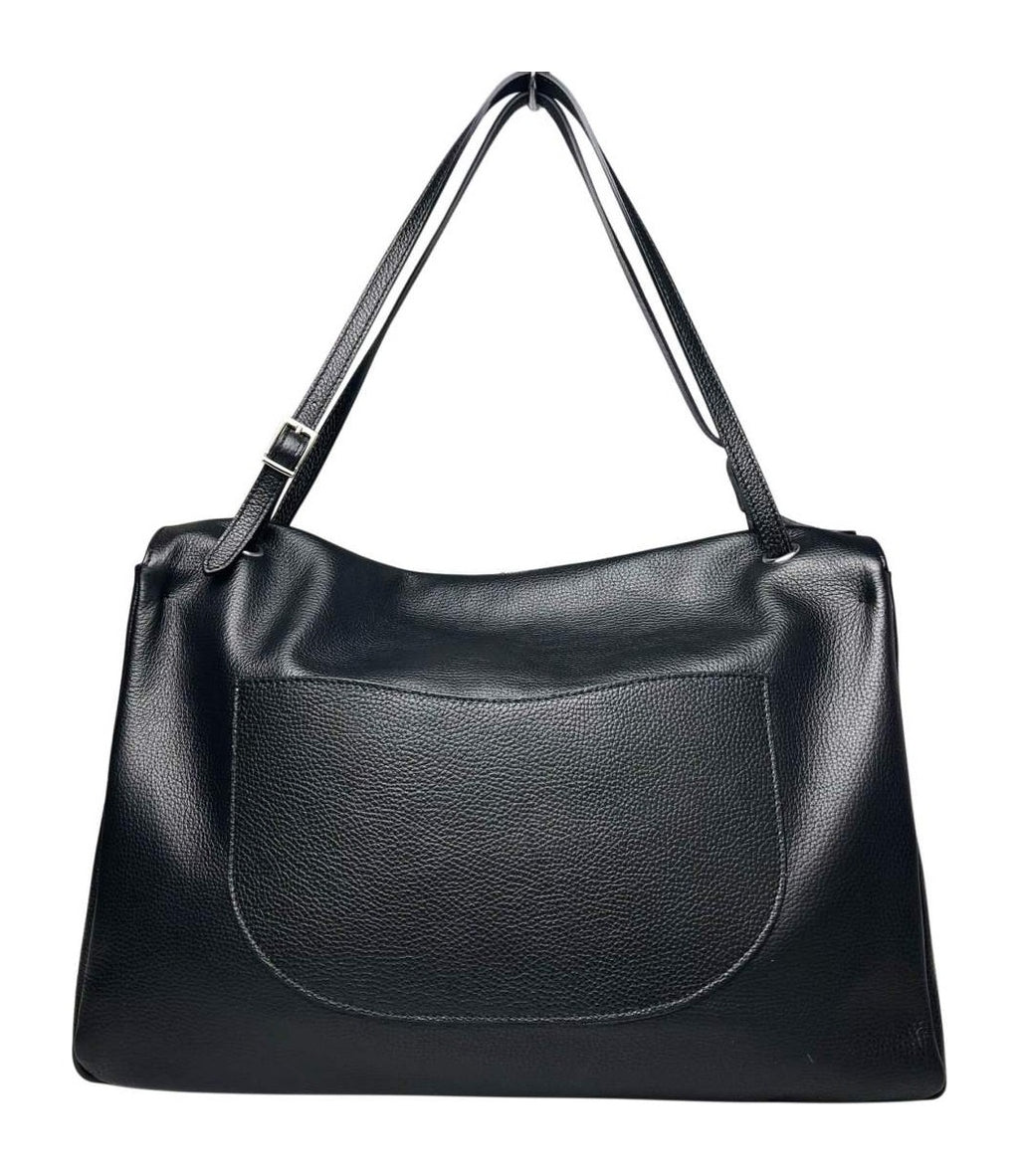 MI539 Black Leather XL Flap Bag