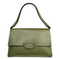 Mi235 Olive Woven-Handle Flap Bag