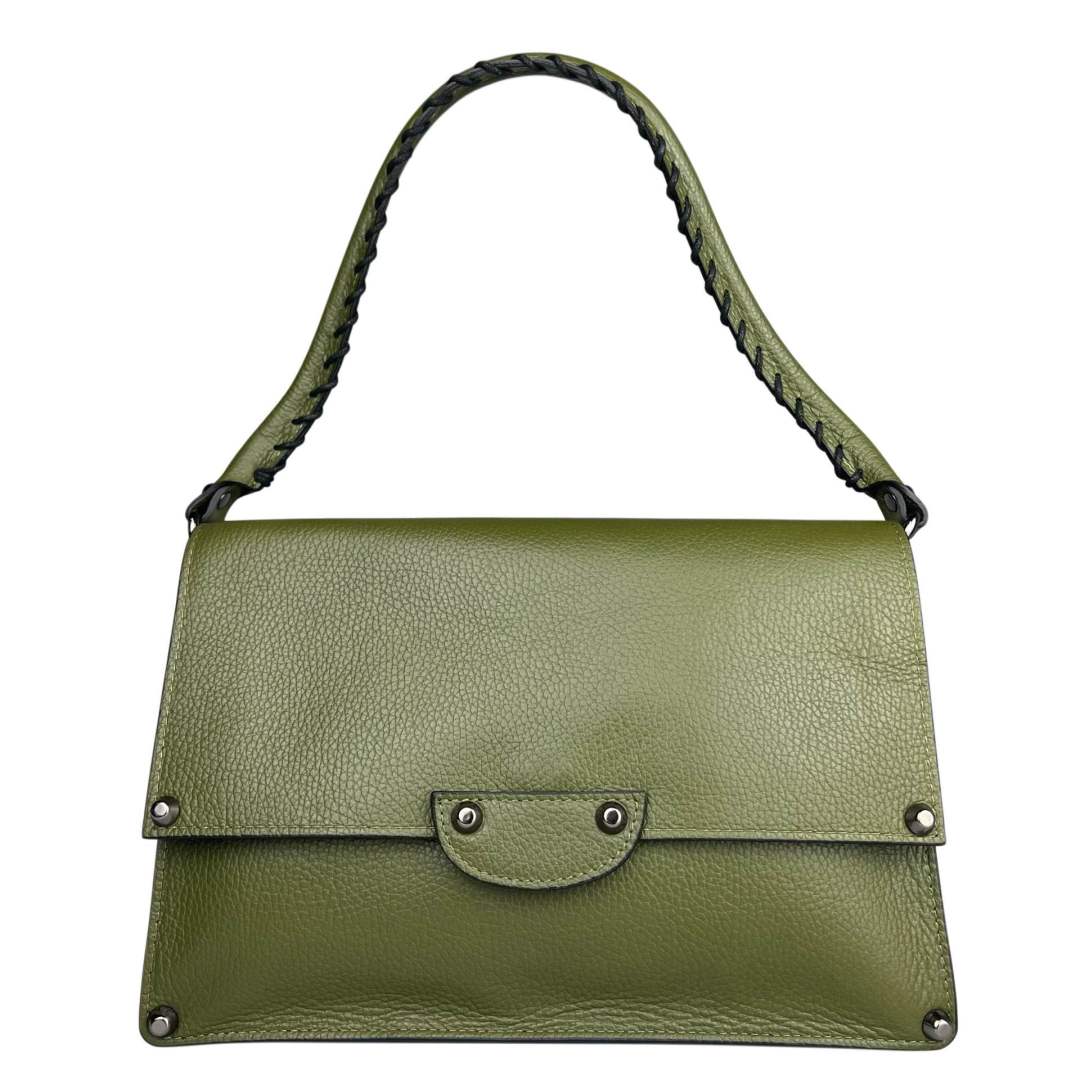 Mi235 Olive Woven-Handle Flap Bag