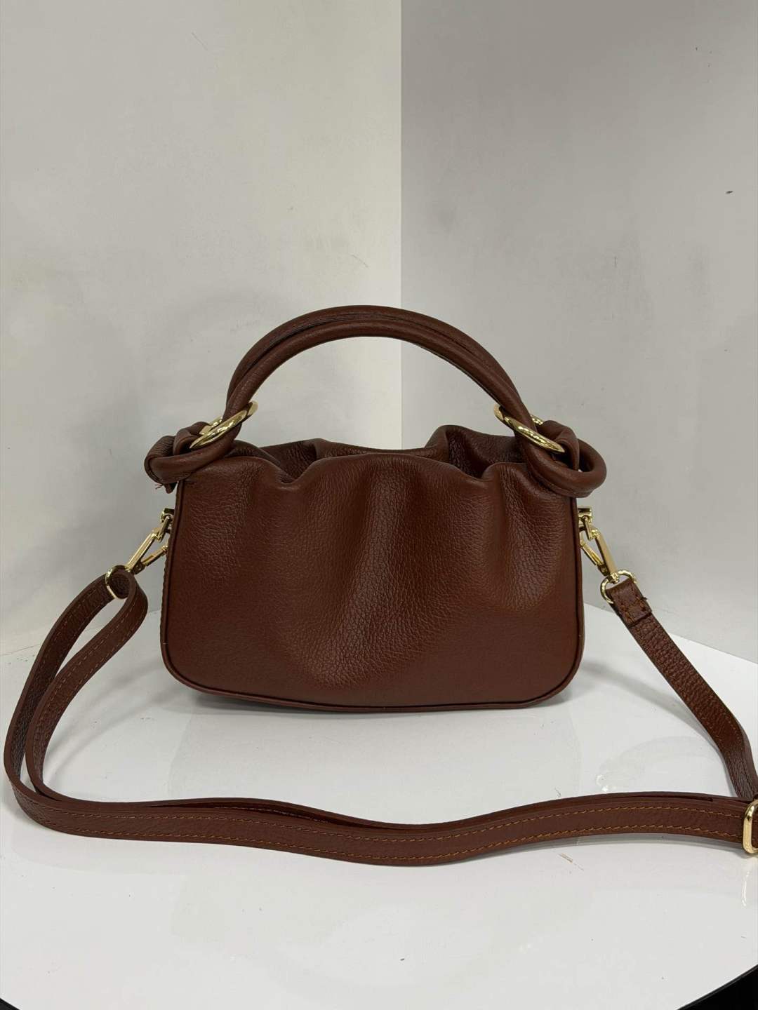 ST128 Brown Ruched Top Handle Bag