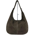 Mi075 Dark Brown Suede Woven-Handle Tote