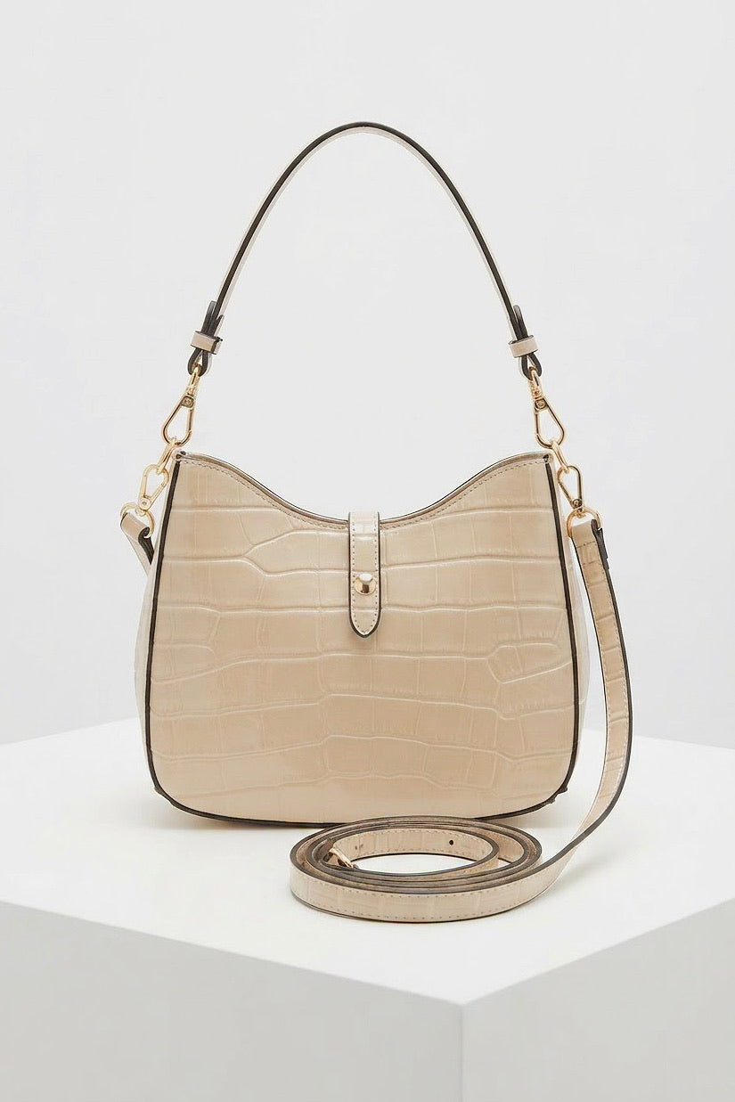 ZZ013 Beige Croco Leather Handbag