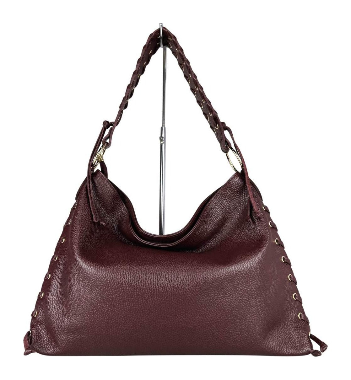 MI584 Burgundy Leather Laced Hobo Bag