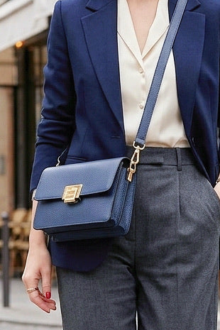 ZZ003 Navy Leather Handbag
