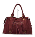 MI551 Burgundy Suede Studded Satchel