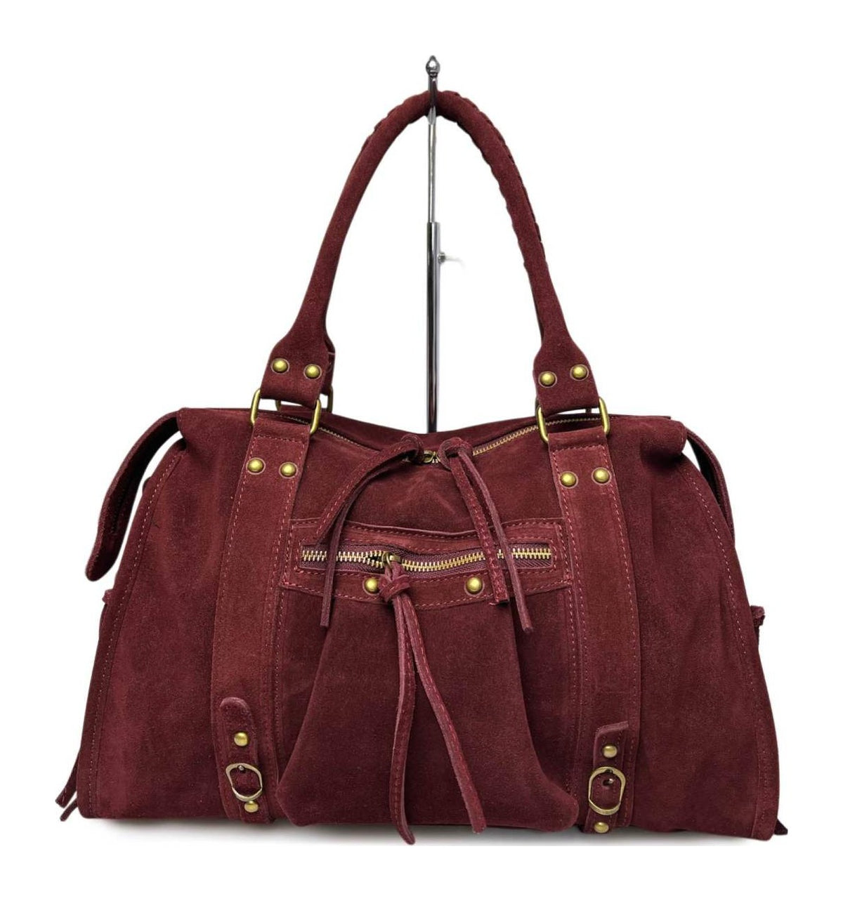 MI551 Burgundy Suede Studded Satchel