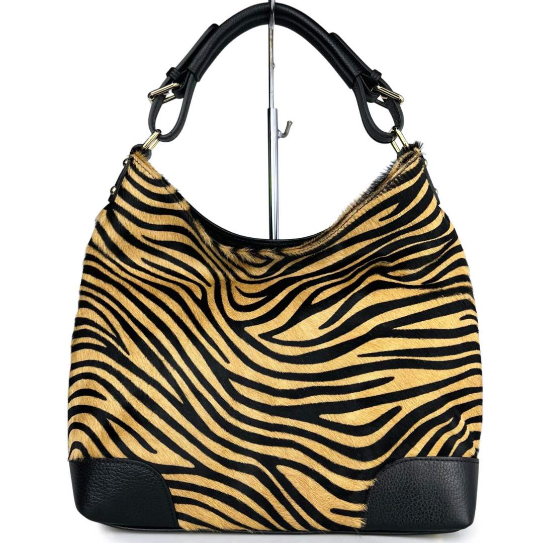 Mi116 Zebra Print Brown Pony Hair Shoulder Bag