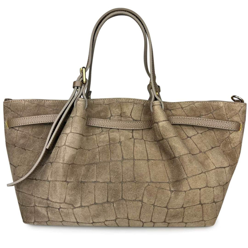 Mi080 Dark Taupe Croco-Print Suede Tote