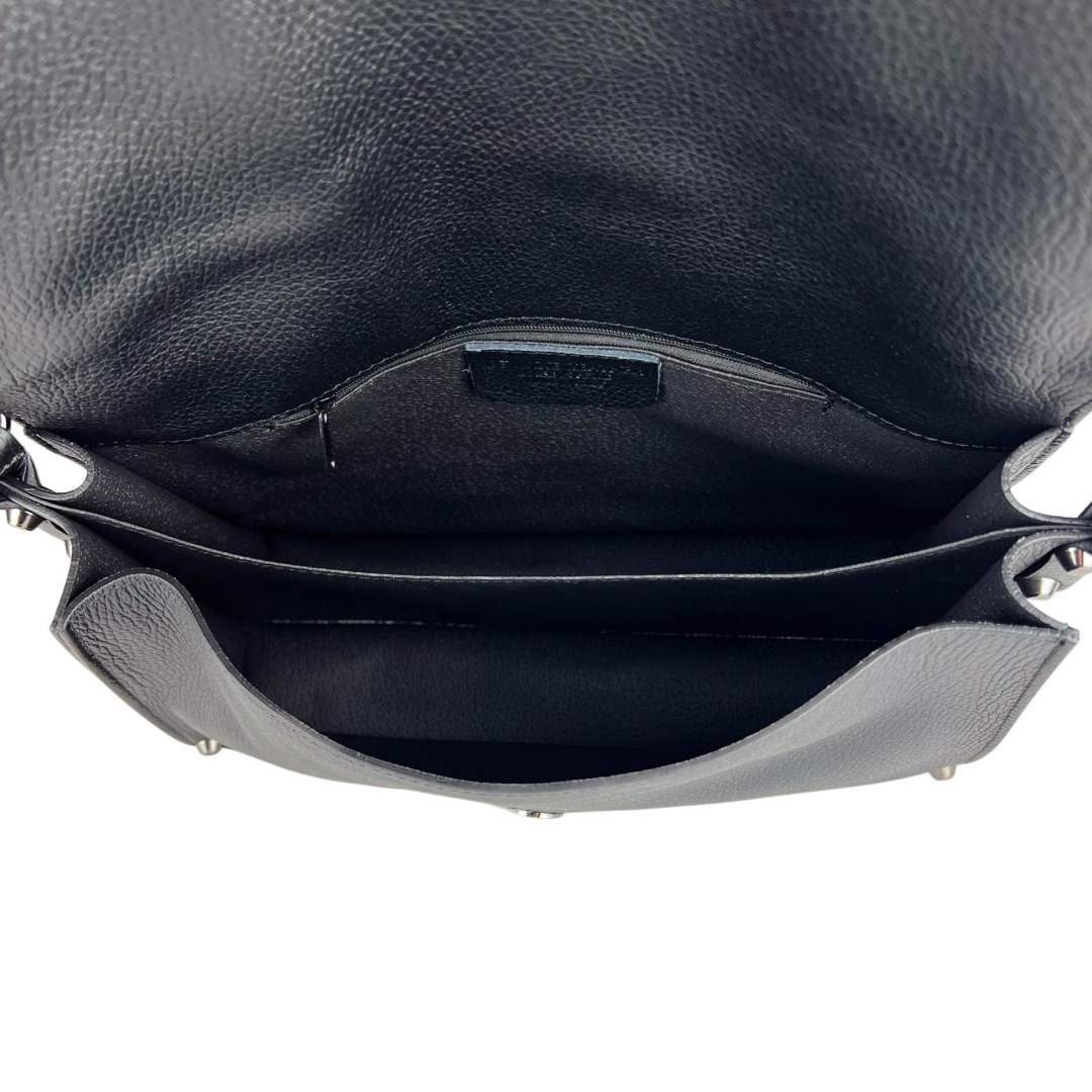 Mi231 Black Woven-Handle Flap Bag